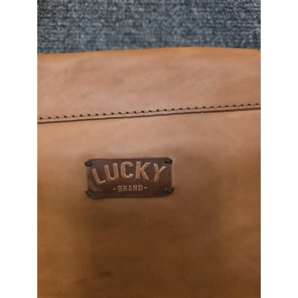 Y2K Lucky Brand Shoulder Bag  Medium Brown Leather Geometric‎ Whipstitch Rare